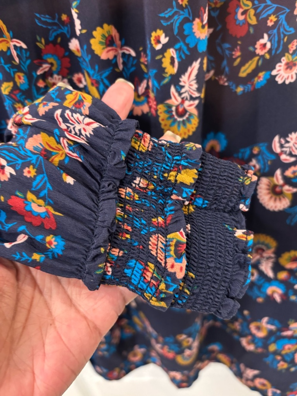 Boden Navy Floral Silk Blouse with Pink and Blue Flowers Blooms size 8 - Picture 8 of 11